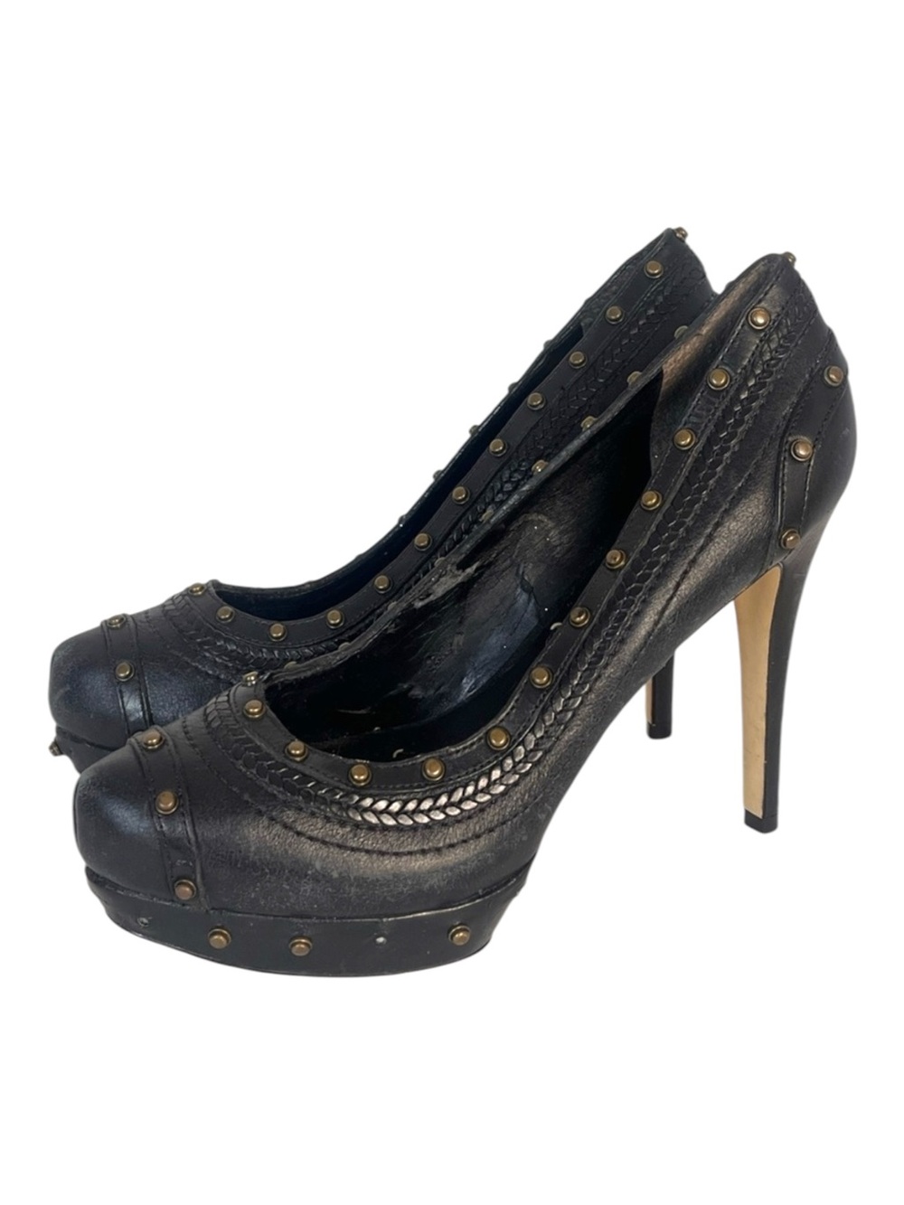 BCBG MaxAzria Black Studded Leather Stiletto Heels Size 8.5 Platform Rock Gothic
